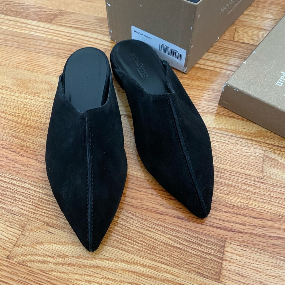 Mint and Rose Black Suede Mule Slides